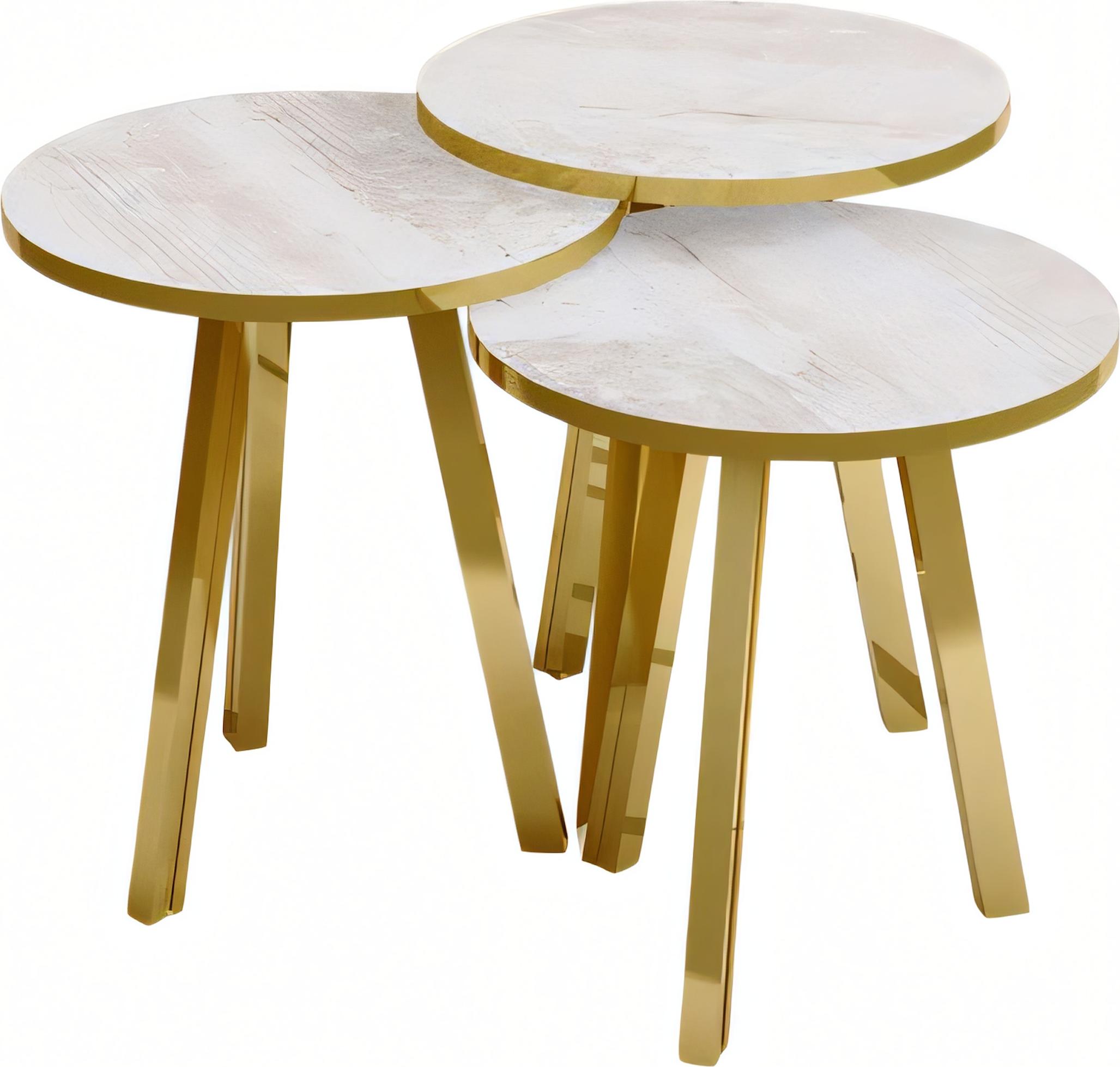 AEA Elegantes Beiges Holz- und Metall Couchtisch-Set im modernen Stil