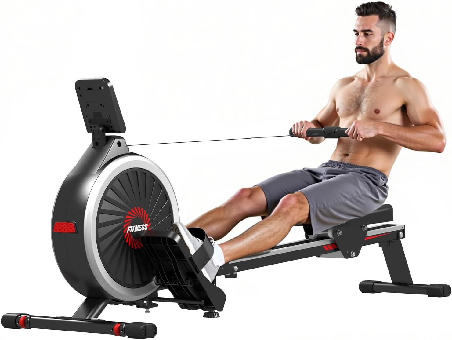 Rudergeräte für Zuhause - Magnetisches Rudergerät mit 16 Ebenen Widerstandsstufen und LED-Display - Leise Gleitschiene - Maximale Belastbarkeit 120KG