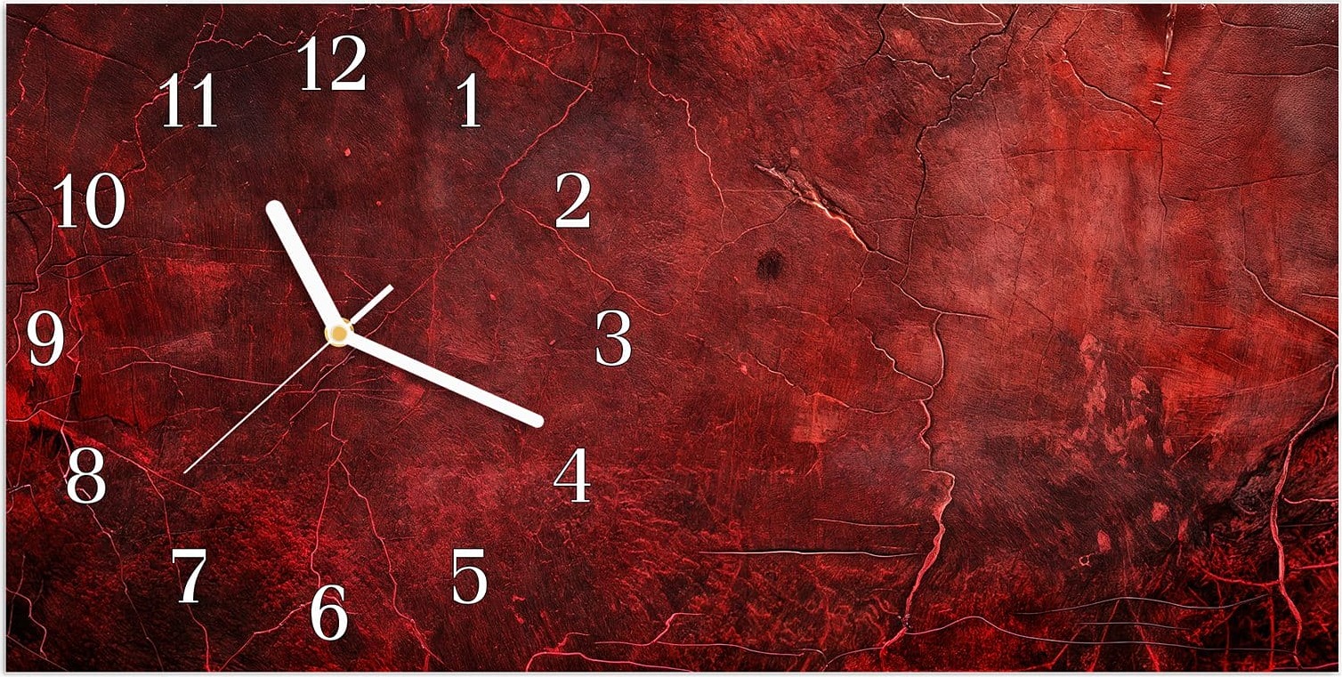 Primedeco Wanduhr aus Glas mit Motiv Rote Struktur- 60 x 30 cm - inkl. Aufhängesystem