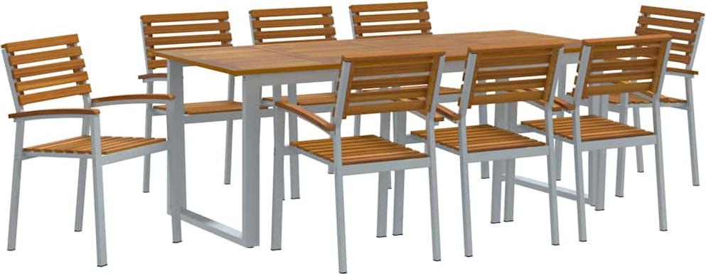 vidaXL Záhradný jedálenský set 5 ks sivý a hnedý akáciový masív