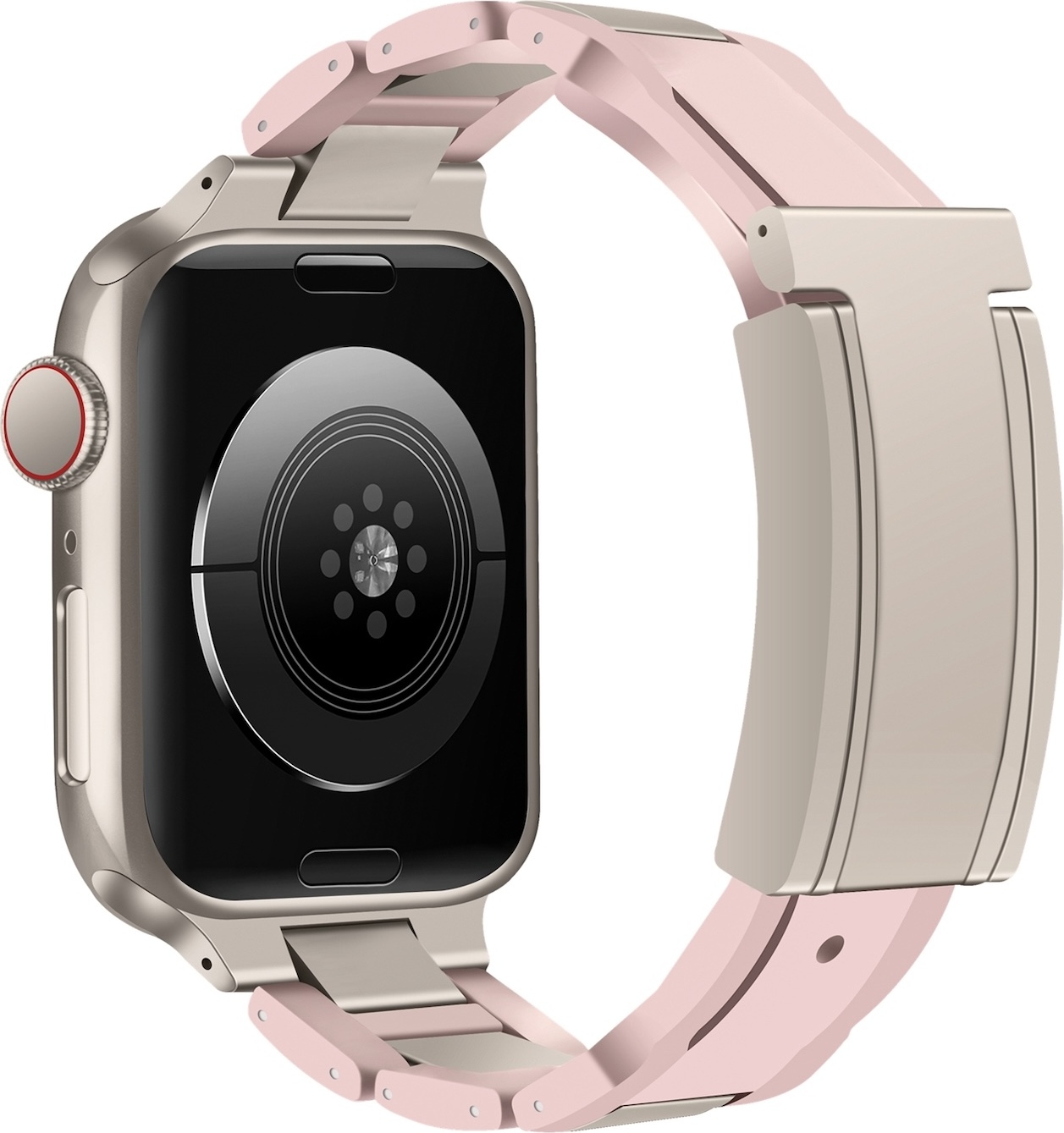 Pre Apple Watch Series 10 42mm / 9 8 7 41 / 6 SE 5 4 40mm Design Magnetická pracka Náramok z nehrdzavejúcej ocele Ružová / Béžová