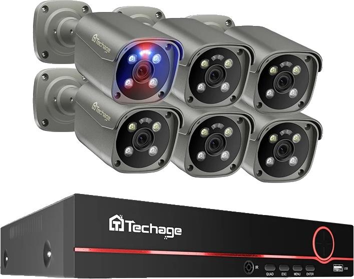 Bezpečnostný kamerový systém, 8 kanálov, AI rozpoznávanie tváre, 8CH 6 ks kamier 8MP, žiadne