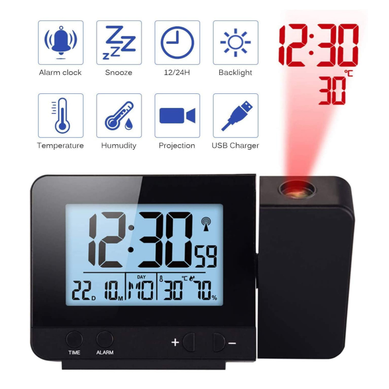 Digital Wecker Projektionswecker Snooze Alarm Projektor Schlafzimmer USB 
