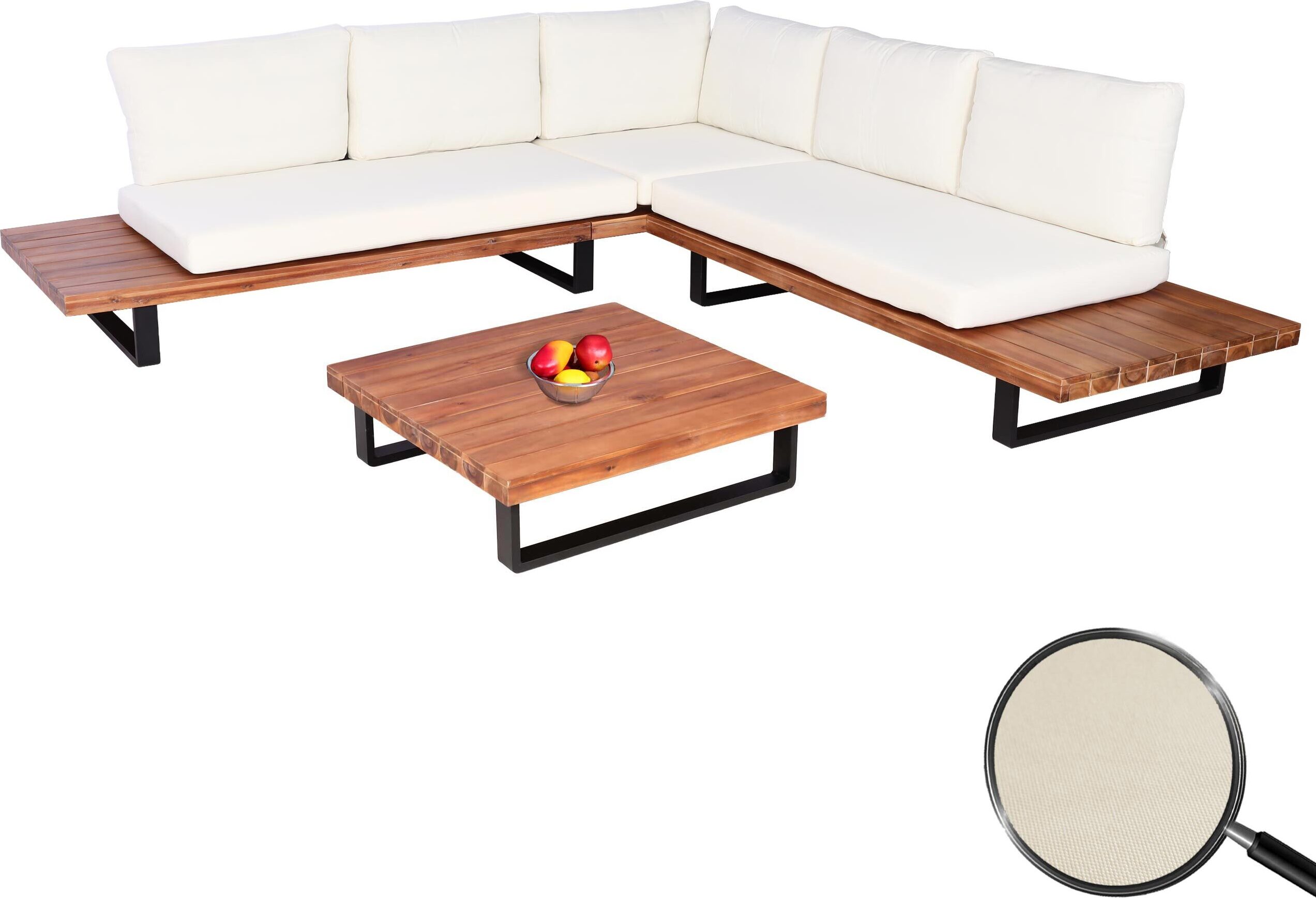 Záhradný set HWC-H54, sedacia súprava lounge set, točený polyakát MVG Alu ~ hnedá, čalúnenie krémovo biela