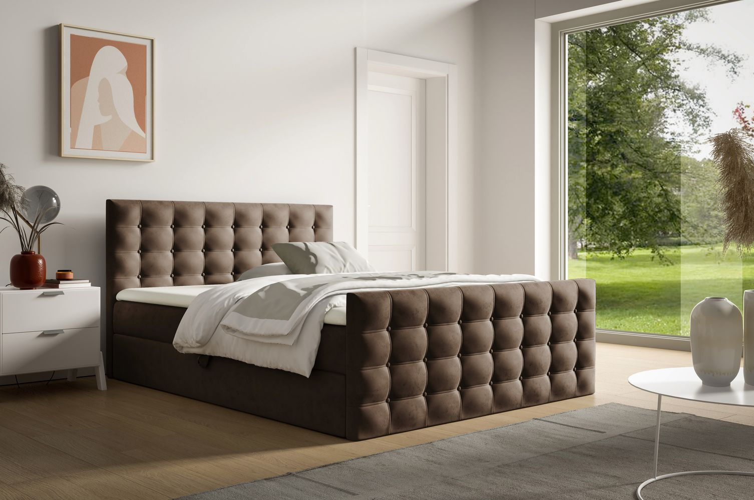 Čalúnená posteľ 140x200 ELPIDA - hnedá + topper ZDARMA