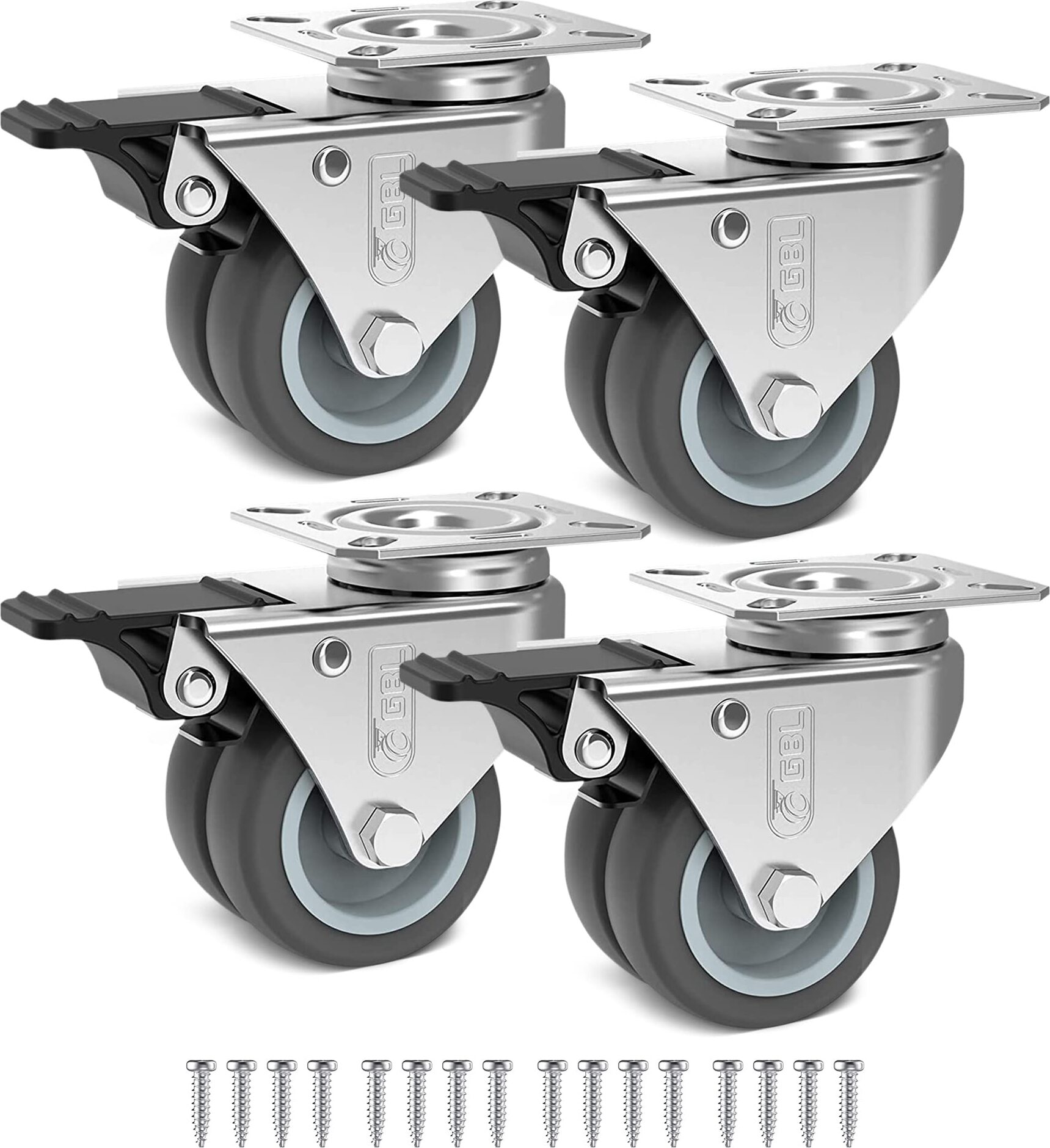 Lenkrollen 50mm 50mm Schwerlastrollen Set - 4 Rollen Bis 250kg Mit Bremse Für Möbel Schwerlastrollen 50mm