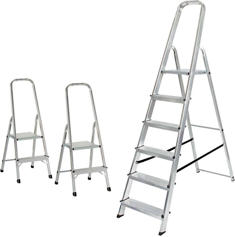 BRB Lagertechnik 3 Alu-Bügelleitern, 2x Bügelleiter 2 Stufen + 1x Bügelleiter 6 Stufen 74820