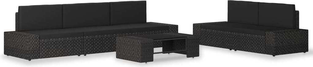 The Living Store 6-tlg. Garten-Lounge-Set Poly Rattan Schwarz
