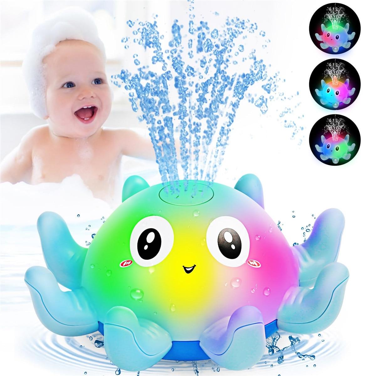 SSY POWER Badewannenspielzeug, Oktopus Spray Wasserspielzeug mit Licht, Badespielzeug Baby Badewann Spielzeug Kinder Geschenk (Blau)