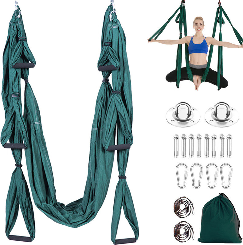 Hamac De Yoga Aérien Vert Foncé – 280x150 Cm, Capacité 300 Kg, Kit Complet Avec Mousqueton, Sangles Et Vis, Pour Débutants Et Confirmés