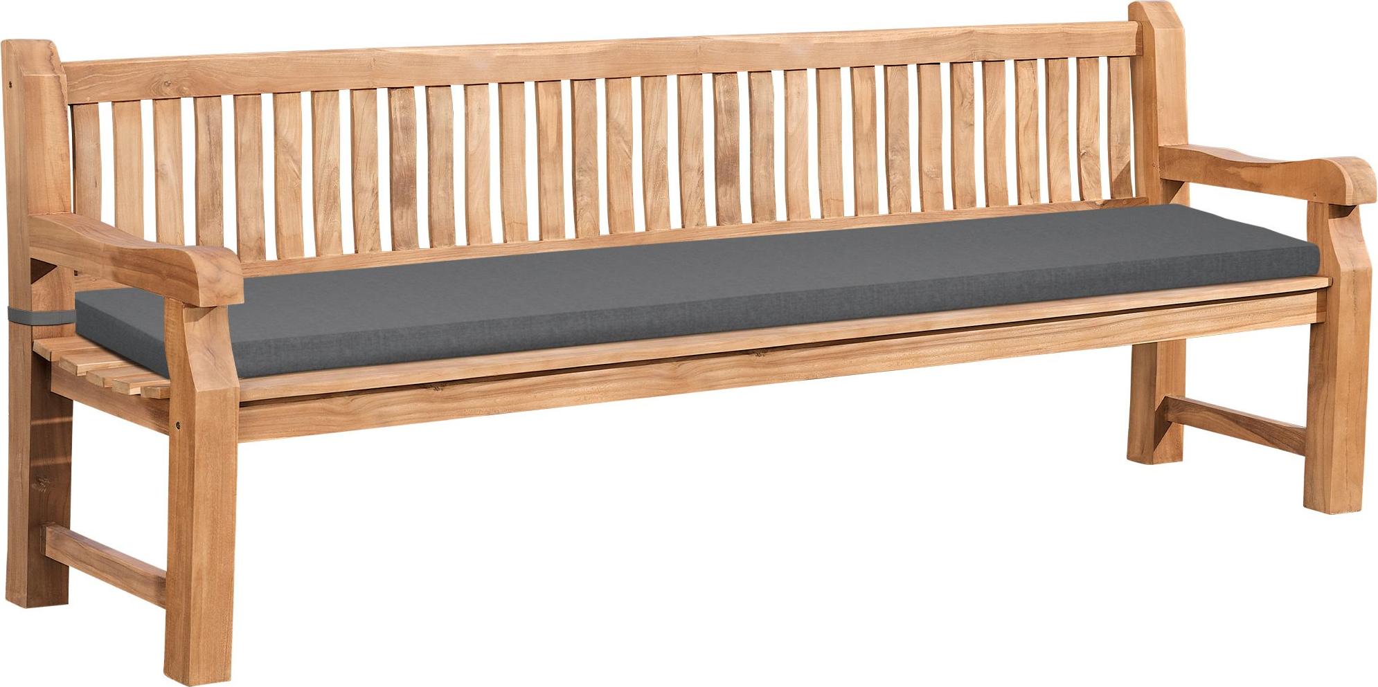 Gartenbank Teakbank DABEL - Holz Dunkelgrau 240x61x93 cm | Holzbank 240 Cm Mit Sitzkissen Gartenbank Sitzbank Mit Lehne Wetterfest Bank Garten Image