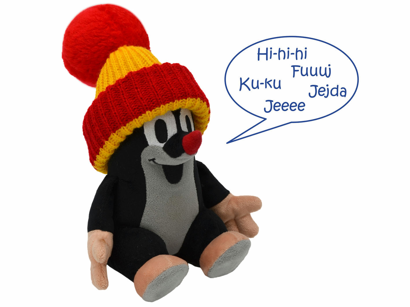 munabo Plyák Krtek s kulichem mluvící 20 cm, erný / ervený, 48912H