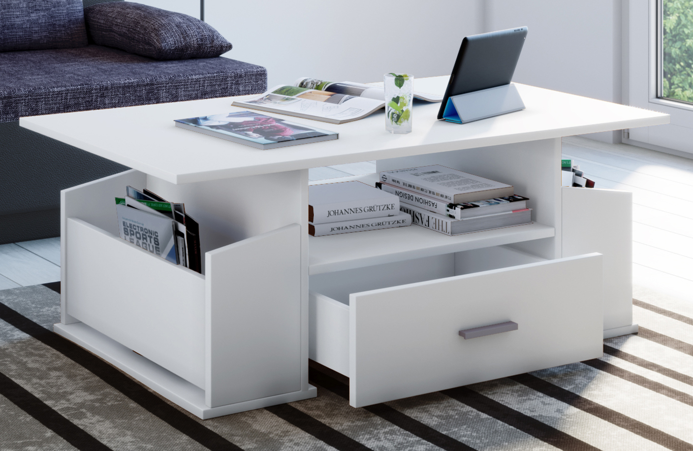 VCM my home Junata Couchtisch Holz weiß 110,0 x 52,0 x 44,0 cm 56-913464