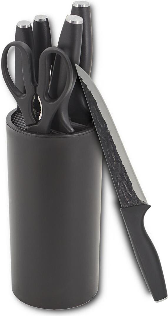 HOOZ Messerset 7-teilig mit Messerblock - Küchenmesser Set mit Block in schwarz - 5 Scharfe Messer & Küchenschere - Perfekt für die erste Wohnung - Kochmesser für Fleisch Fisch Gemüse Obst 10155-S