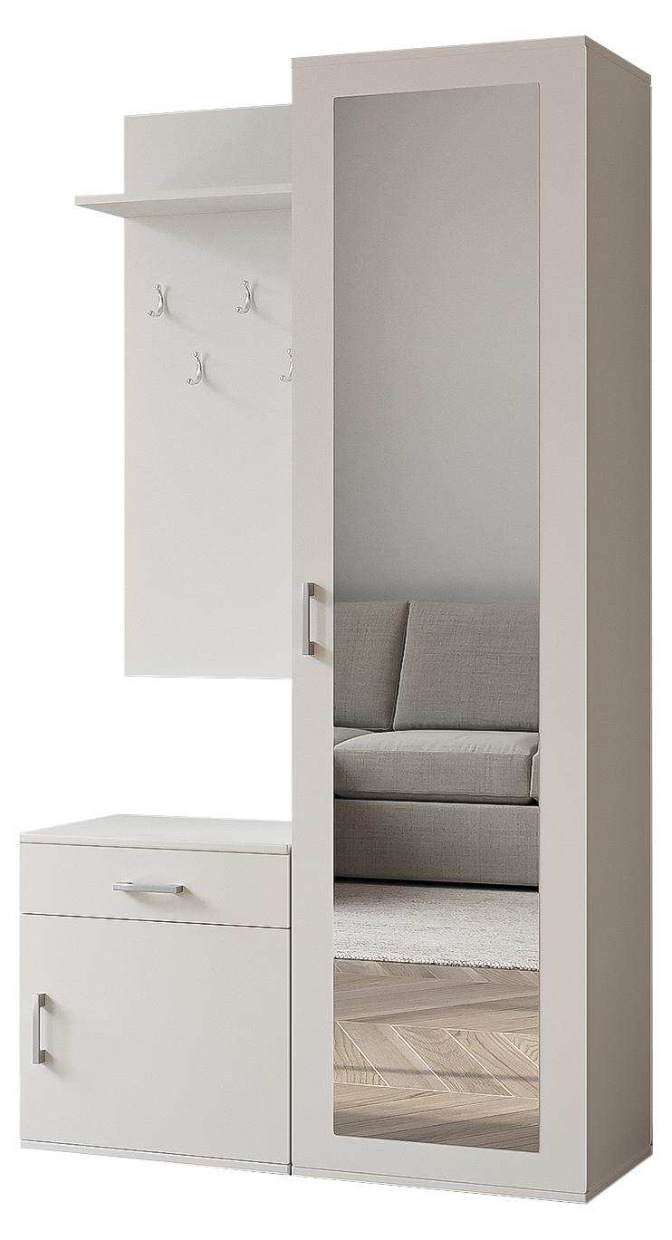 MargaretHadas24 Margaret Hadas24 Garderobe PATRICIA 100 cm mit Spiegel, Flurgarderobe mit Schuhschrank und Schublade, Dielengarderobe, Garderobenset (weiß)