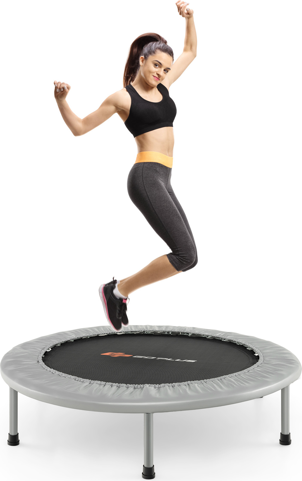 COSTWAY φ97cm mini trampolína, skladacia fitness trampolína, detská trampolína s nosnosťou do 150 kg Sivá
