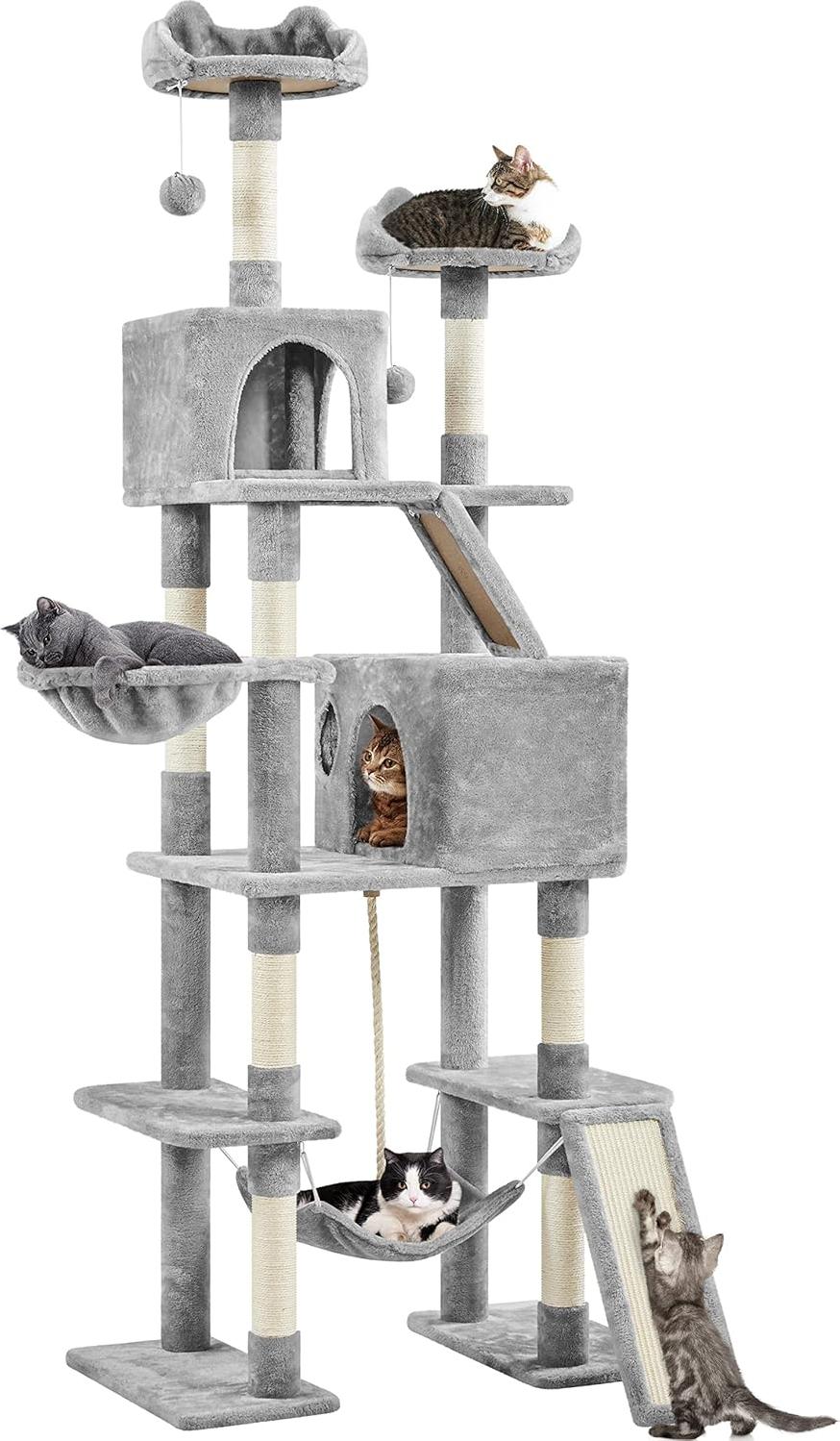 Markenlos Katzenkratzbaum XXL mit mehreren Etagen und Hängematte - Perfekt für große Katzen