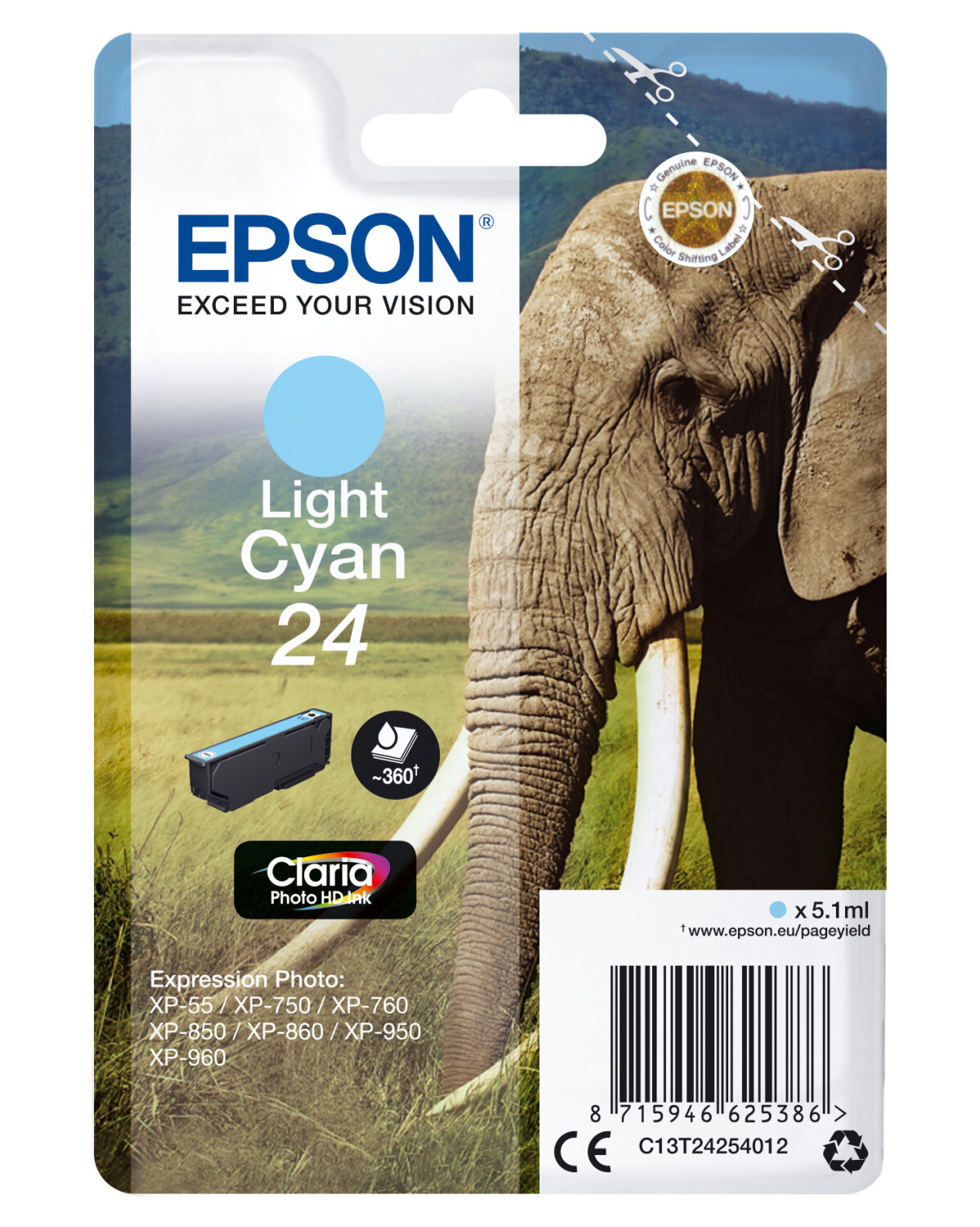 Epson Elephant C13T24254022 Tlačová kazeta 1 kus(y) Originálna svetlo azúrová