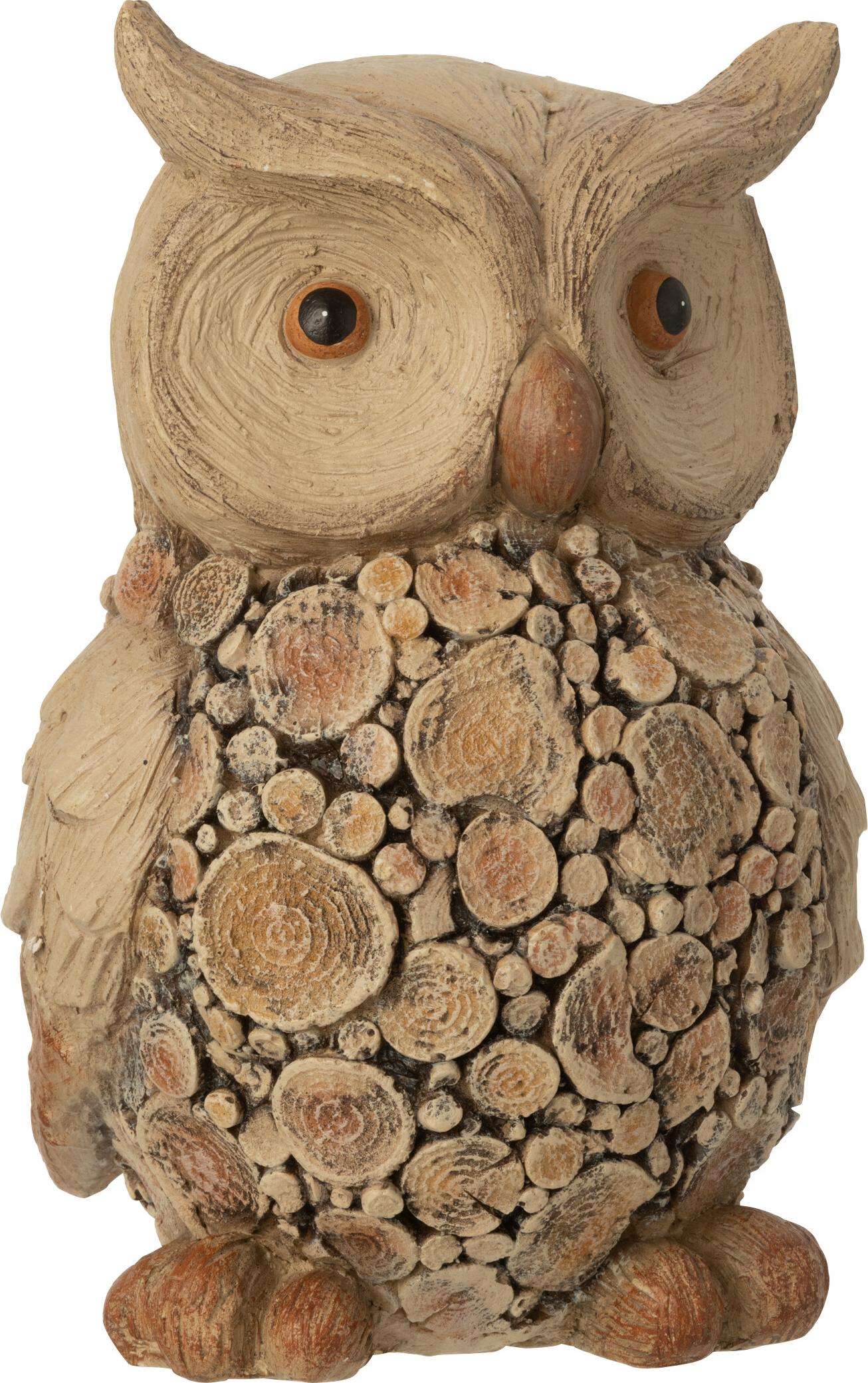 J-Line Eule Holzimitation Gips Naturell Large