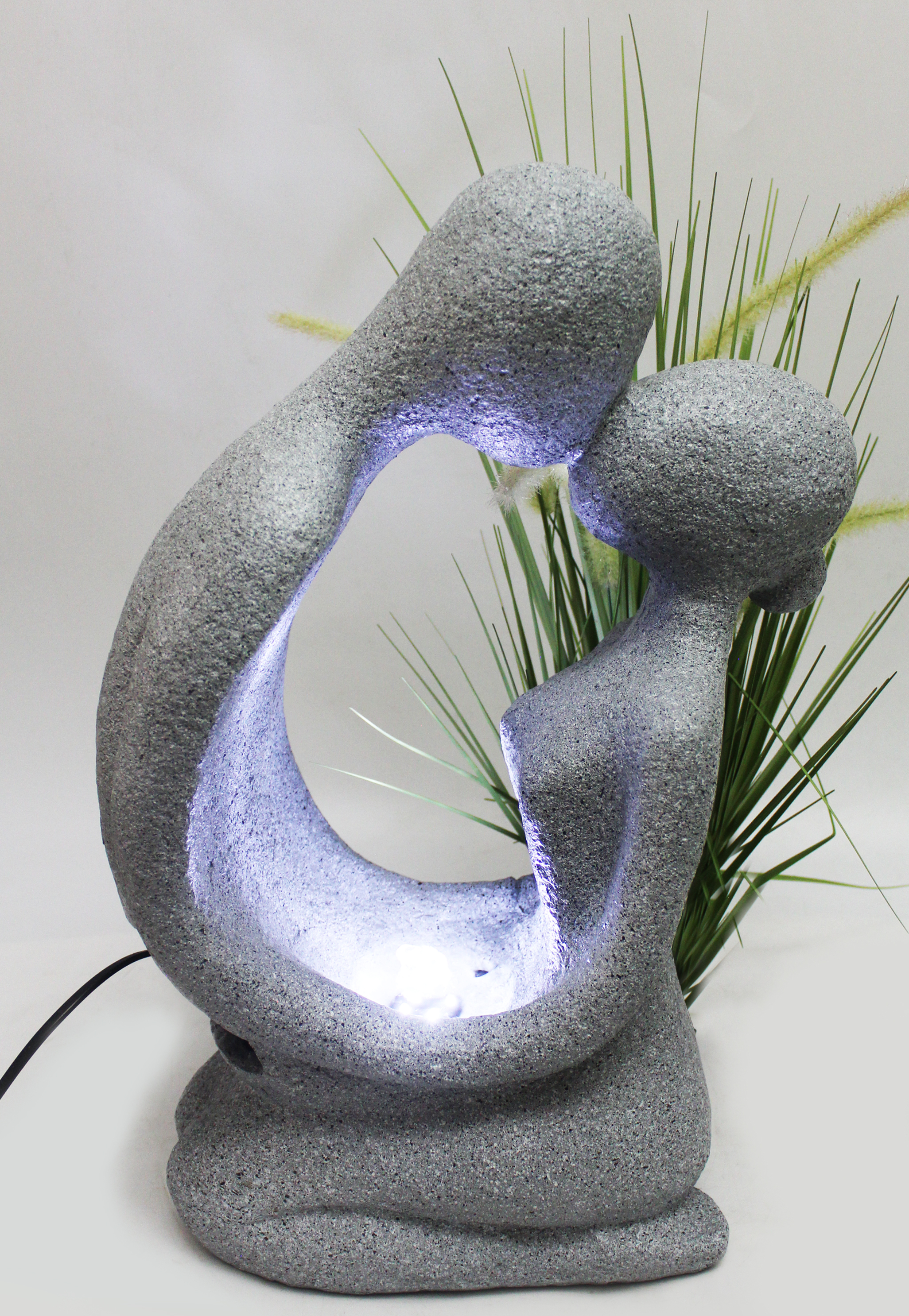 Dehner Zimmerbrunnen 'Malu' Mit LED – Buddha-Design Aus Polyresin, Ca. 40,5 X 30 X 23 Cm, Grau/beige, Beruhigendes Plätschern