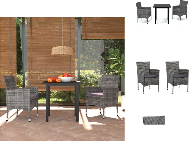 vidaXL 3-dielny záhradný jedálenský set s vankúšmi polyratan sivý - Záhradný nábytok sety