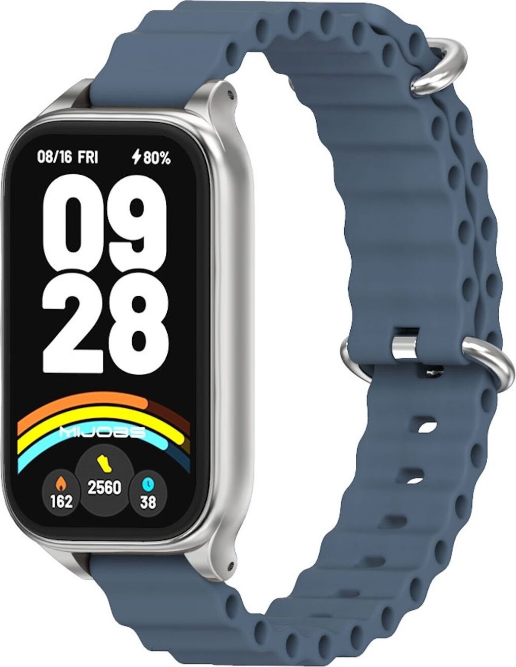 Pre Xiaomi Smart Band 9 Active / Redmi Band 3 Silikónový náramok na ruku s kovovým rámom Blue / Silver