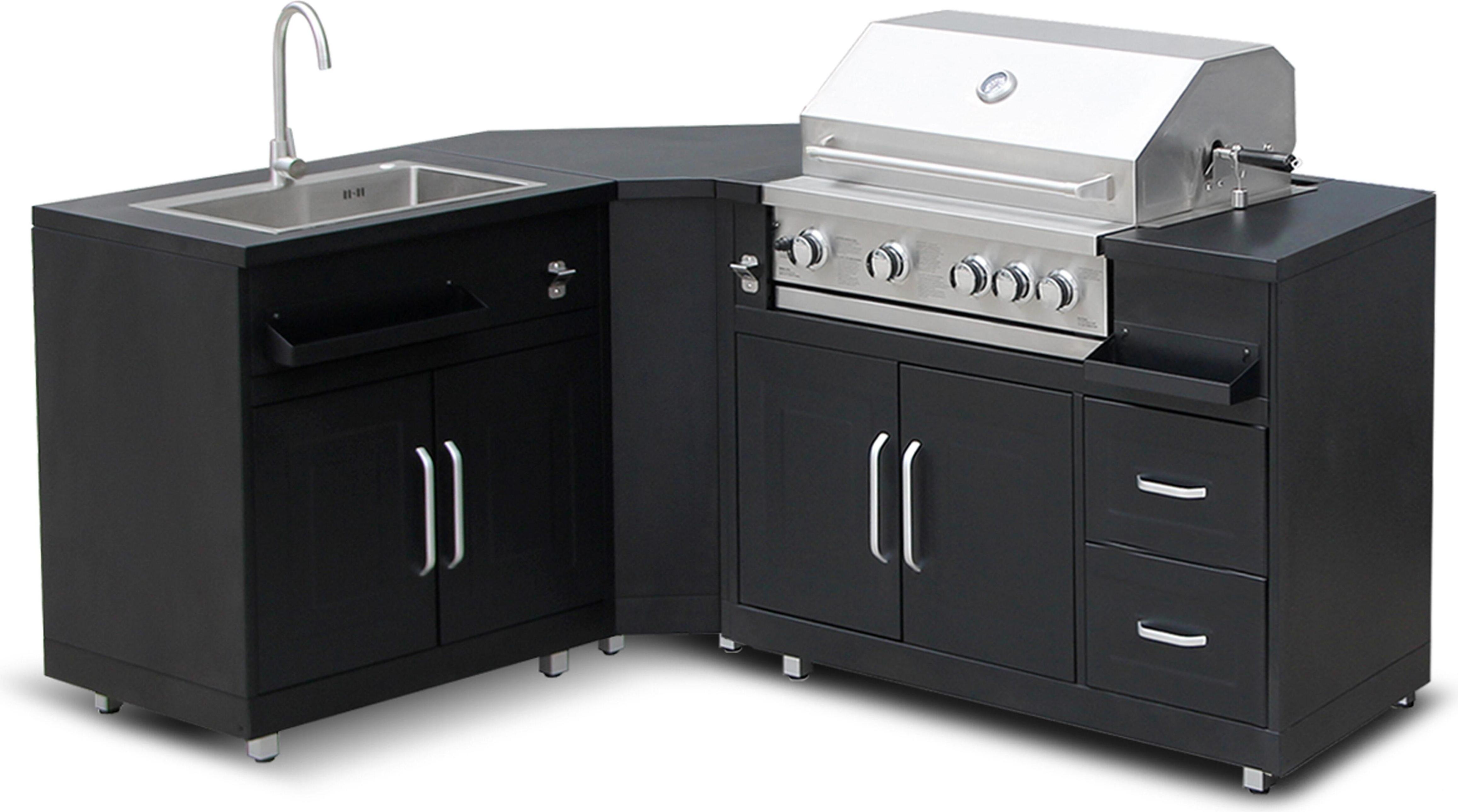 Metall-Outdoorküche mit 3 Spülbecken und Grill - Oviala Memphis 114395