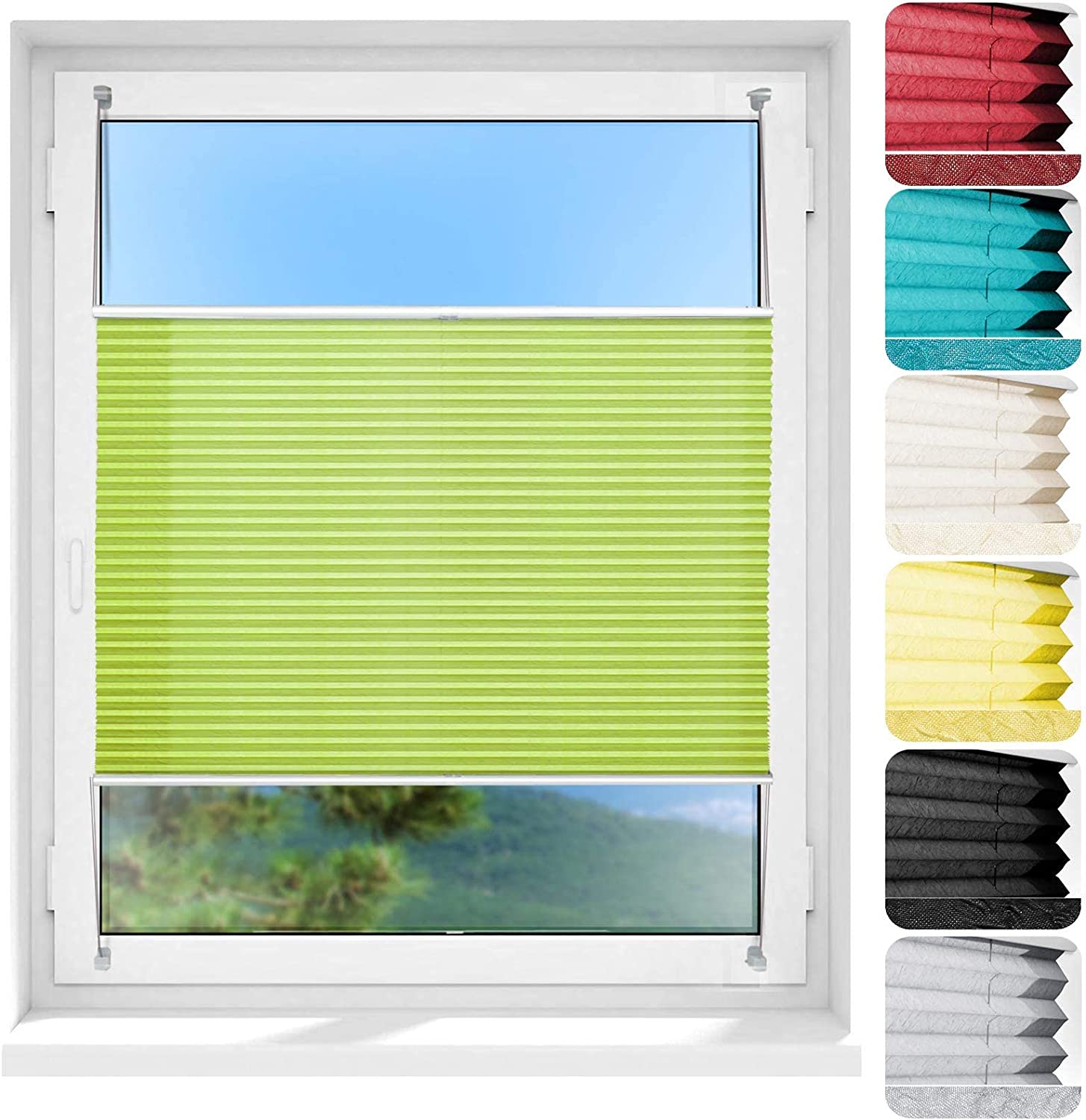 Plissee Magic ohne Fensterrollo 90x200 Sichtschutz Faltrollo Bohren moderner Hellgrün cm