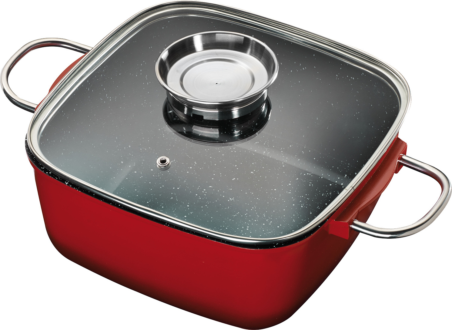 24x24cm KING® Bräter Aluguss mit Glasdeckel und Aromaknopf / Farbe: Rot / Keramikbeschichtung Innen: FUSION® 10000685