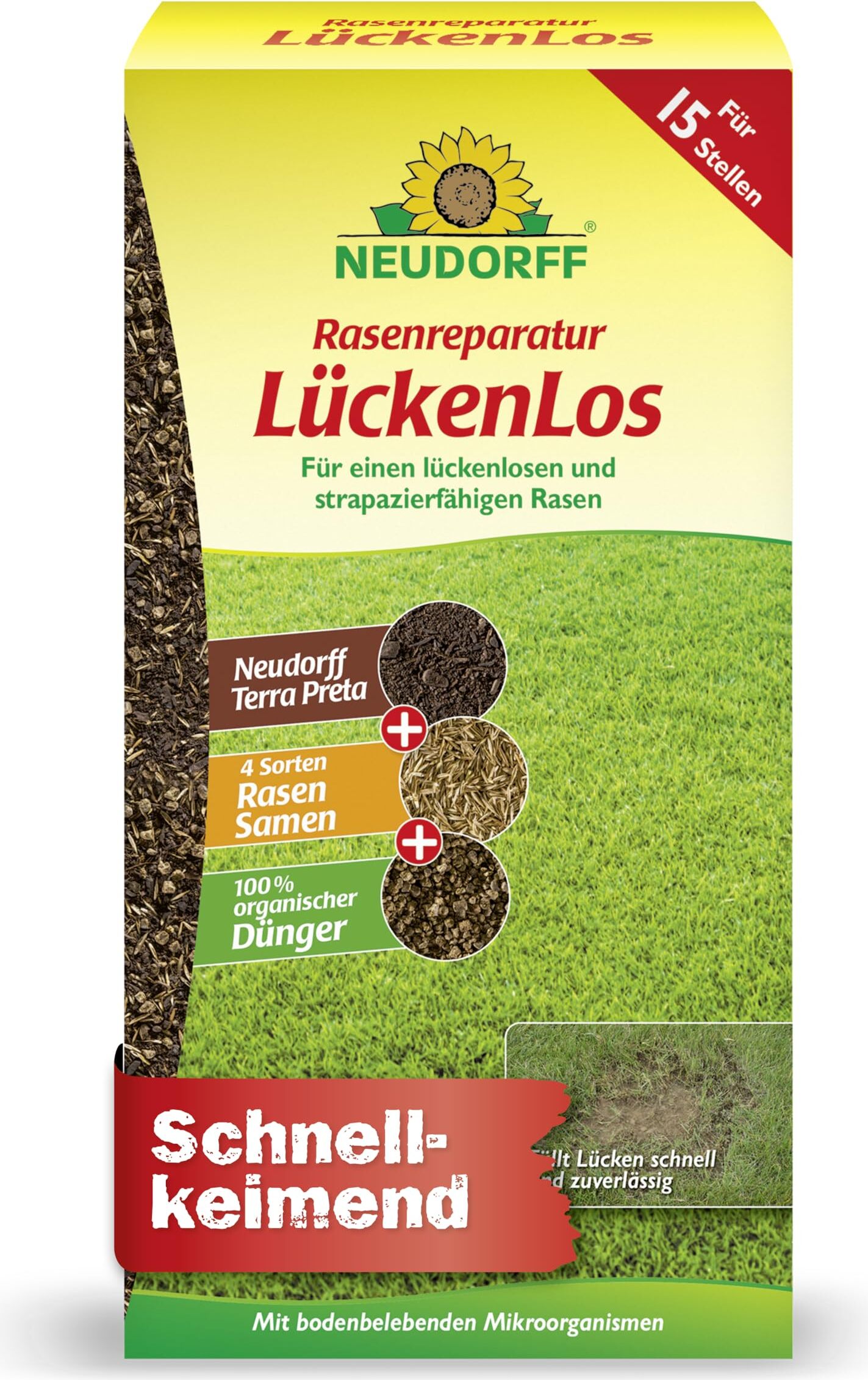 Neudorff Rasenreparatur LückenLos 1,2 kg für 15 Lücken Rasenreparaturmischung 00578