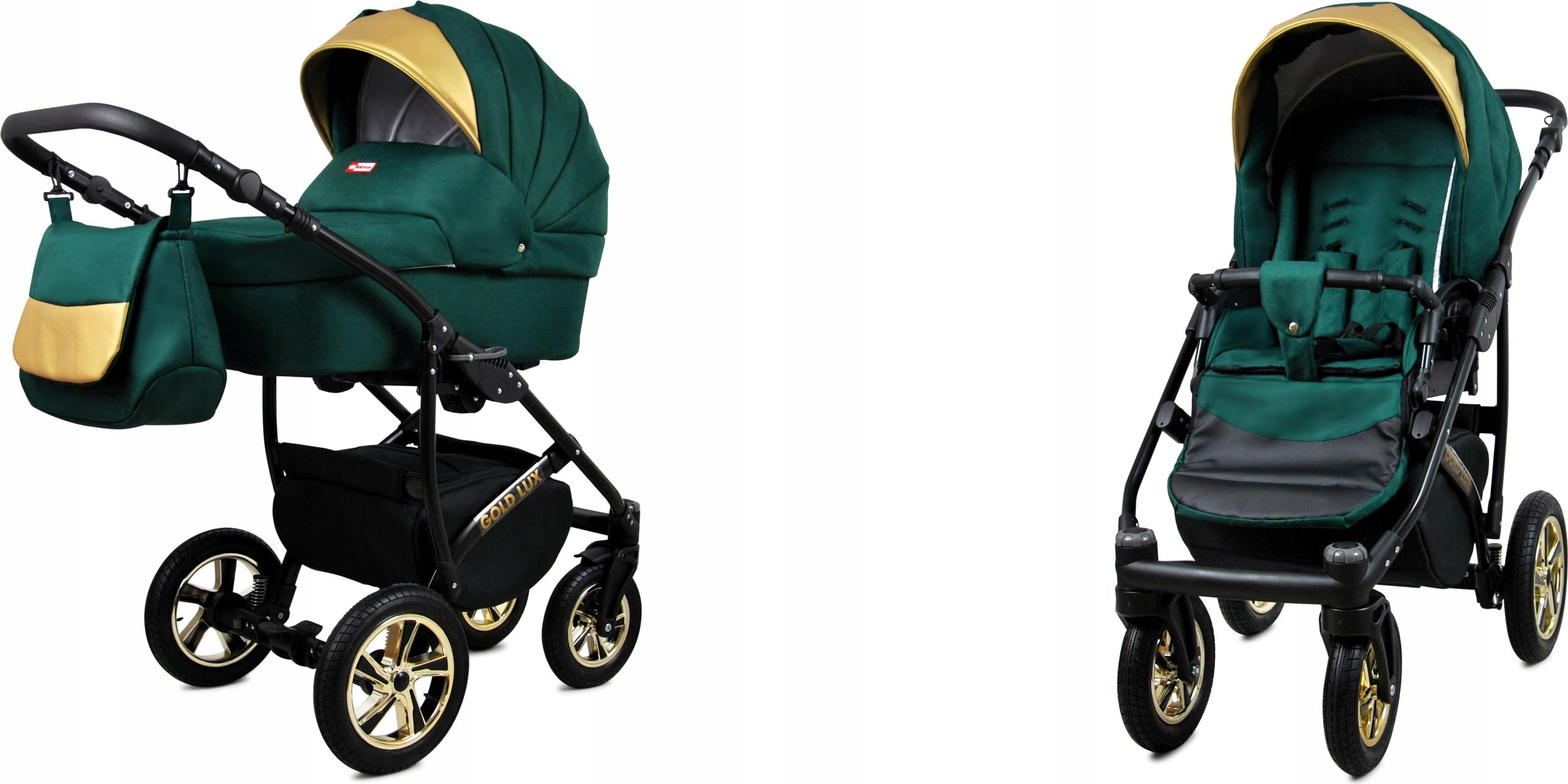 BabyLux Gold Lux | 2in1 Kinderwagen Set | Bottle Green | Kombikinderwagen | Kinderwagenset | Bu