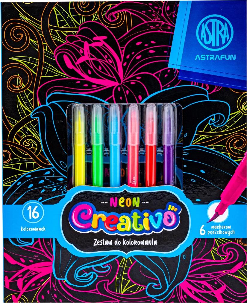 AstraFUN Creativo Neon Flowers Färbeset, 6 Marker + 16 Bilder, 601024002 undefiniert