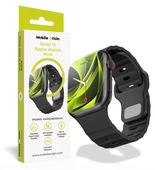 Mobile Origin AWMS-03-BLK, Gurt, Smartwatch, Schwarz, Apple, Apple Watch Ultra 1/2/3 - 49 mm Apple Watch 10 - 46 mm Apple Watch 9/8/7 - 45 mm Apple Watch..., Fluor-Elastomer