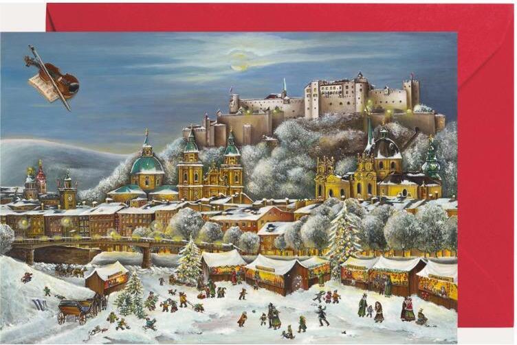 Mini adventný kalendár zo Salzburgu s 24 obrázkami vo formáte pohľadnice