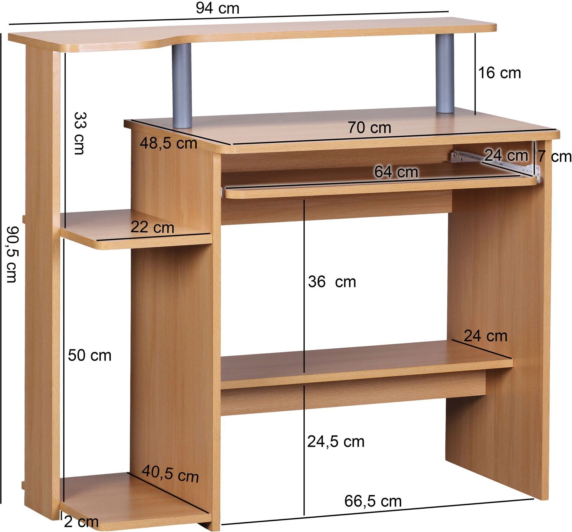 Computertisch: Intelligenter Tastaturauszug, Großzügige Arbeitsfläche, Langlebig und Pflegeleicht. Braun, 94x48x90 cm | Kadima Design BARWL1.163