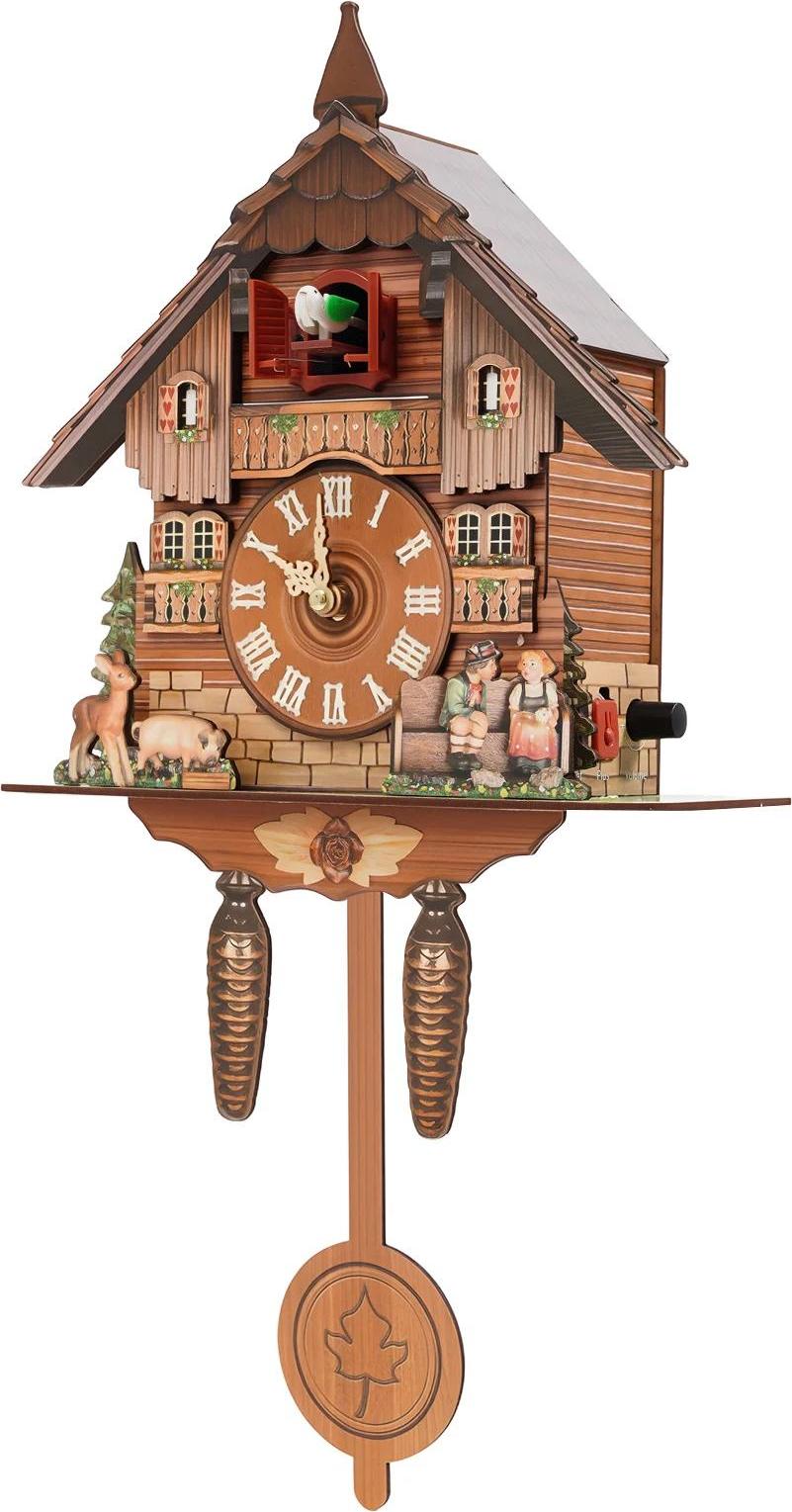 StarTech Kuckucksuhr - Wanduhr - Schlag 7–21 Uhr mit Nachtabschaltung - Batteriebetrieben - Analoge Anzeige - MDF-Holz - 25×10×50 cm - Mehrfarbig