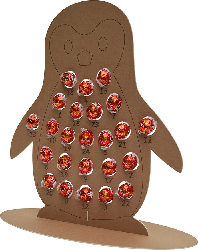 VKF Renzel Adventskalender zum Befüllen - Pinguin aus stabilem Karton - für runde Schokokugeln - nachhaltig 75.0009.20