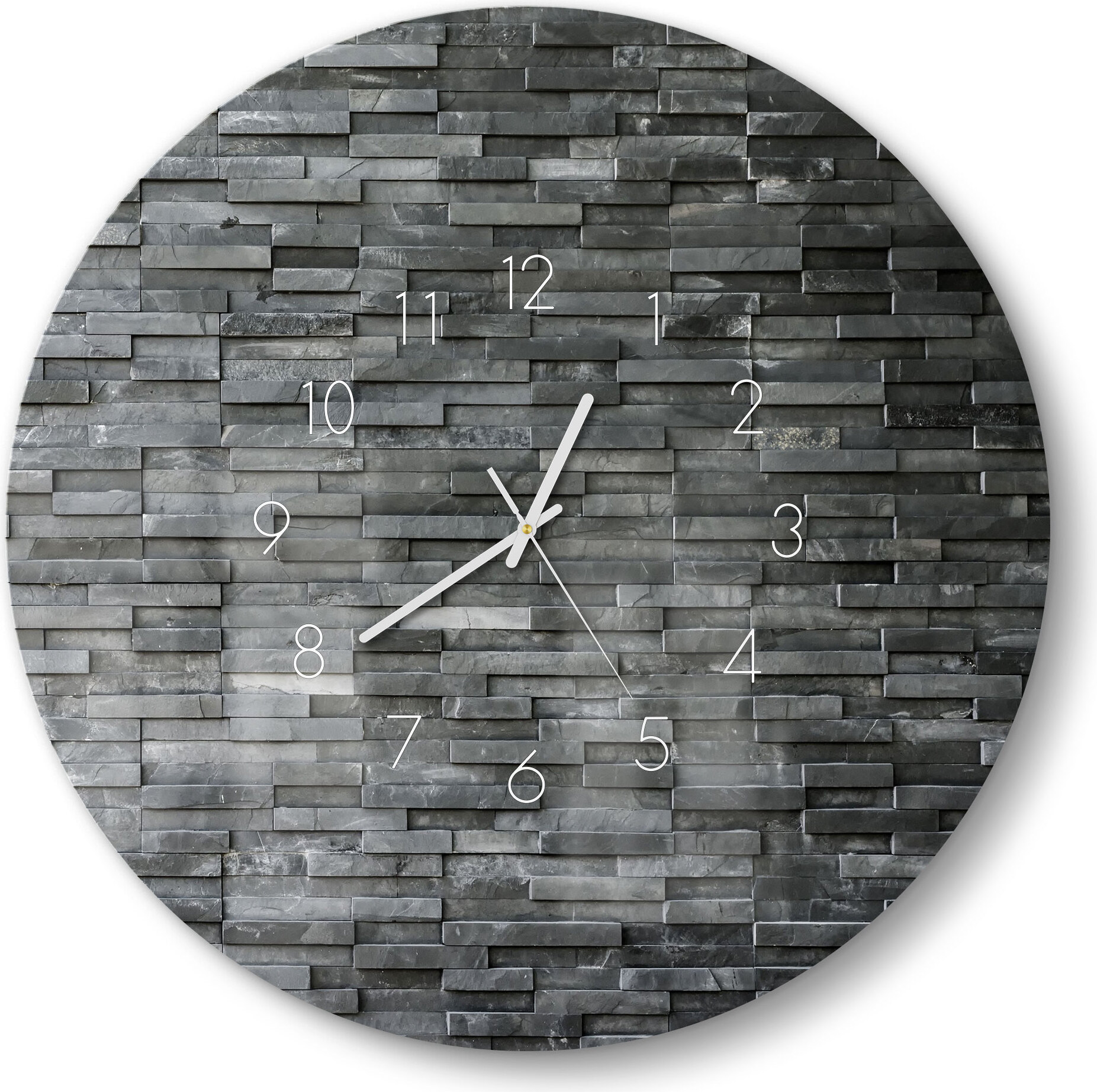 DEQORI Glasuhr Ø50 cm Zahlen 'Natursteinmauer' Wanduhr Glas Uhr Design leise WC-D50-N-1193