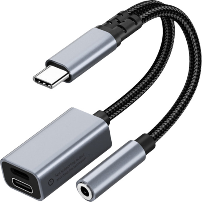INF Adaptér 2 v 1 z USB-C na 3,5 mm konektor pre slúchadlá s nabíjaním Šedá