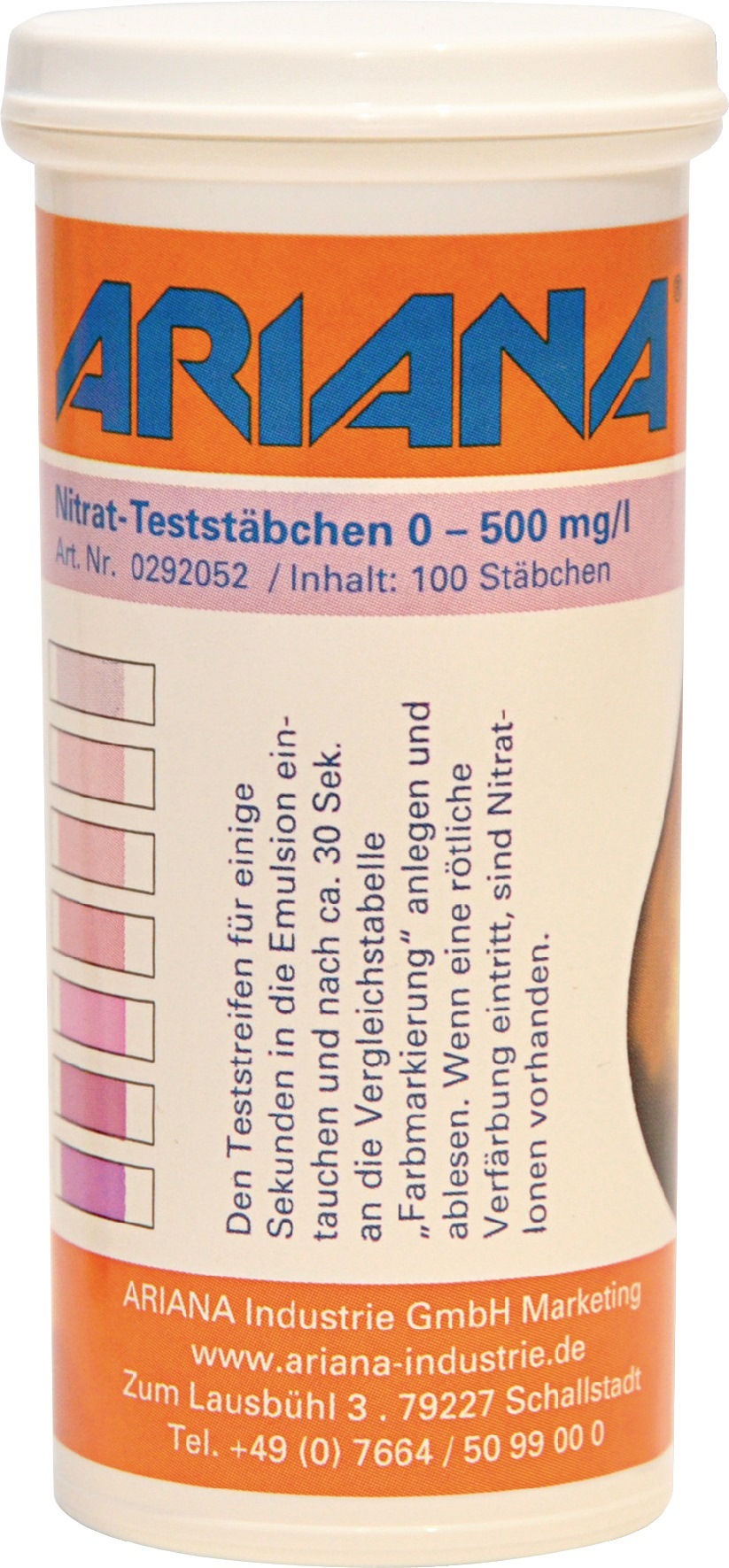 Messstäbchen TRGS 611 Nitrat-Gehalt 0-500 mg/l 100 St.Dose ARIANA 0292052