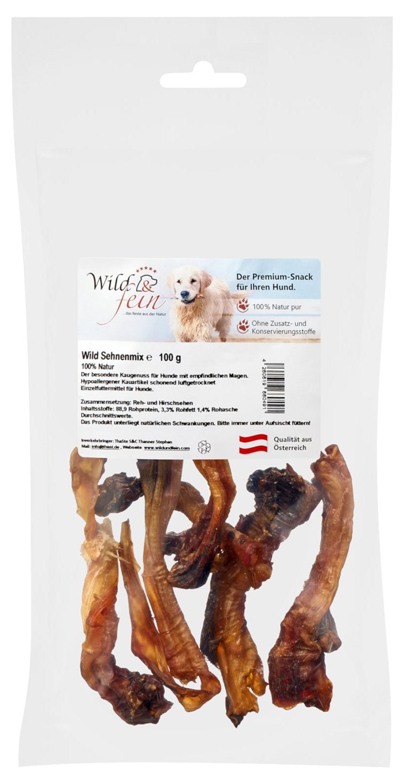 Wild & Fein Sehnenmix Wild, 100 g - Fettarmer Kauartikel für Hunde 6049