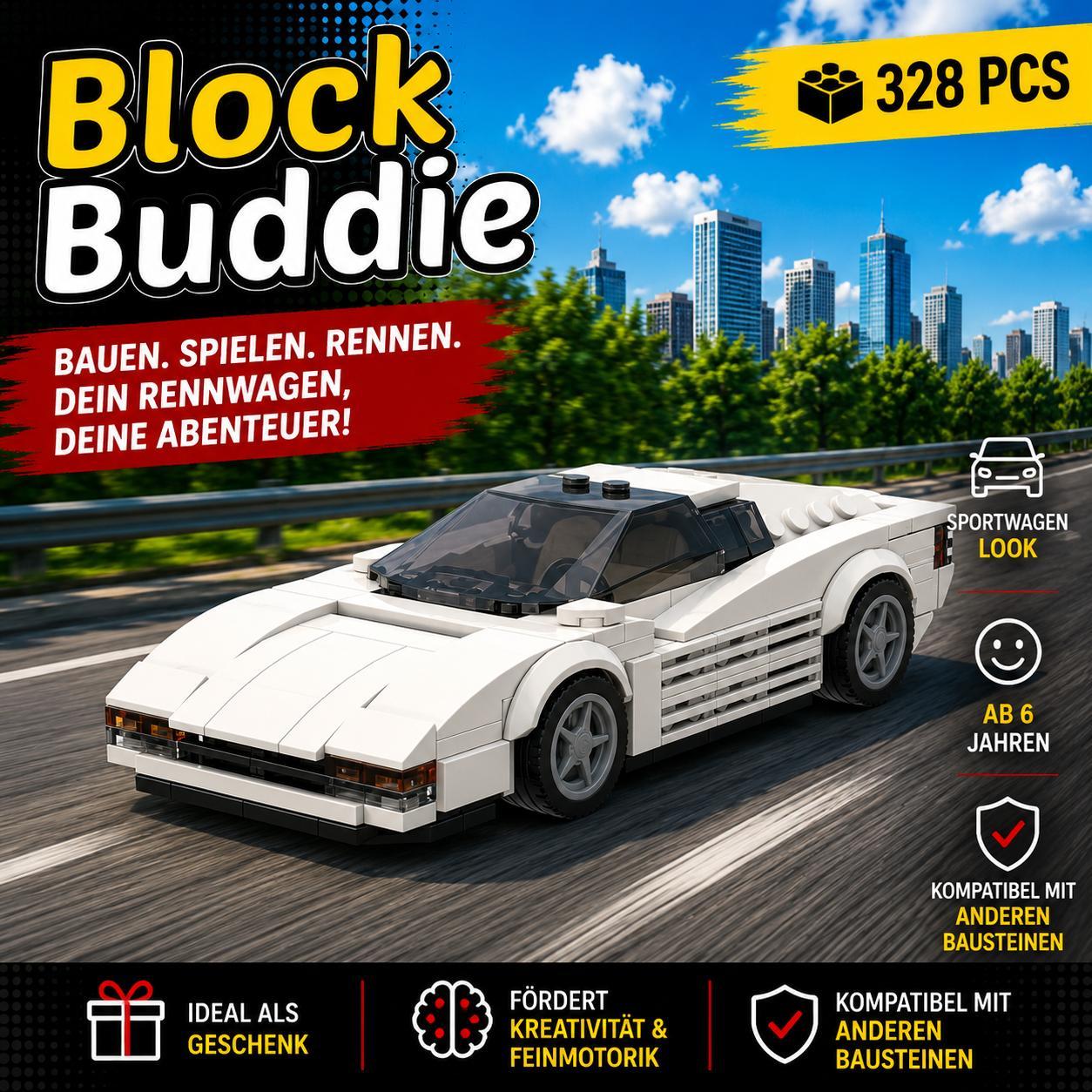 BlockBuddie™ Testarossa Sportcoupé MOC – 328 Teile – Klemmbaustein Set