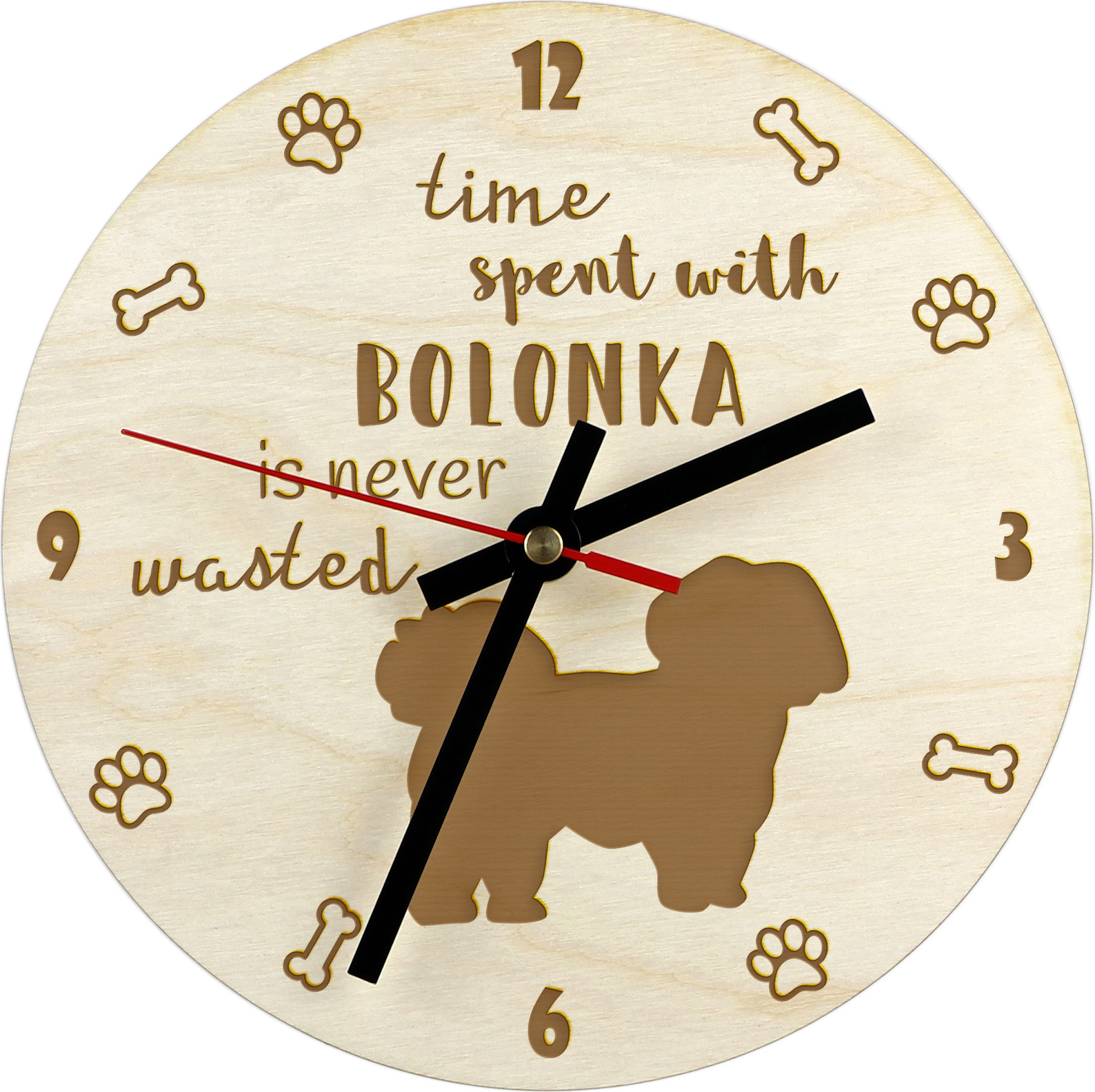 Bolonka, Russian Tsvetnaya Bolonka, Bolonka Zwetna - Uhr mit Hund, Holzuhr mit Gravur, personalisierte Uhr von Art-Dog