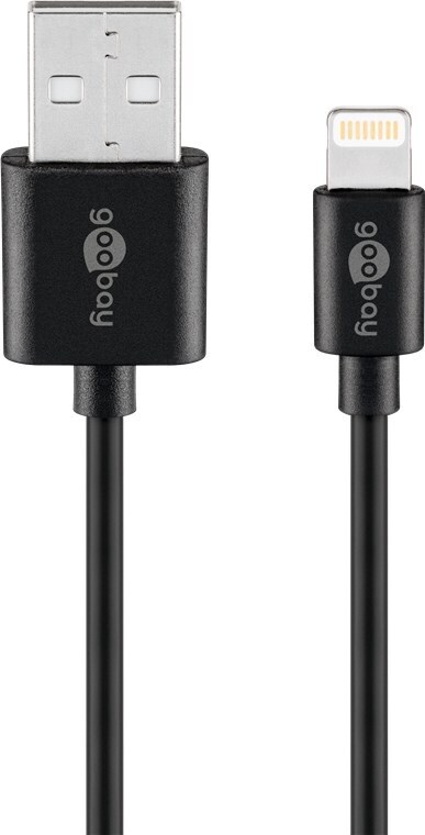 Nabíjací a synchronizačný kábel Lightning USB, pre Apple iPhone, Apple iPod, Apple iPad, čierny, 2 m