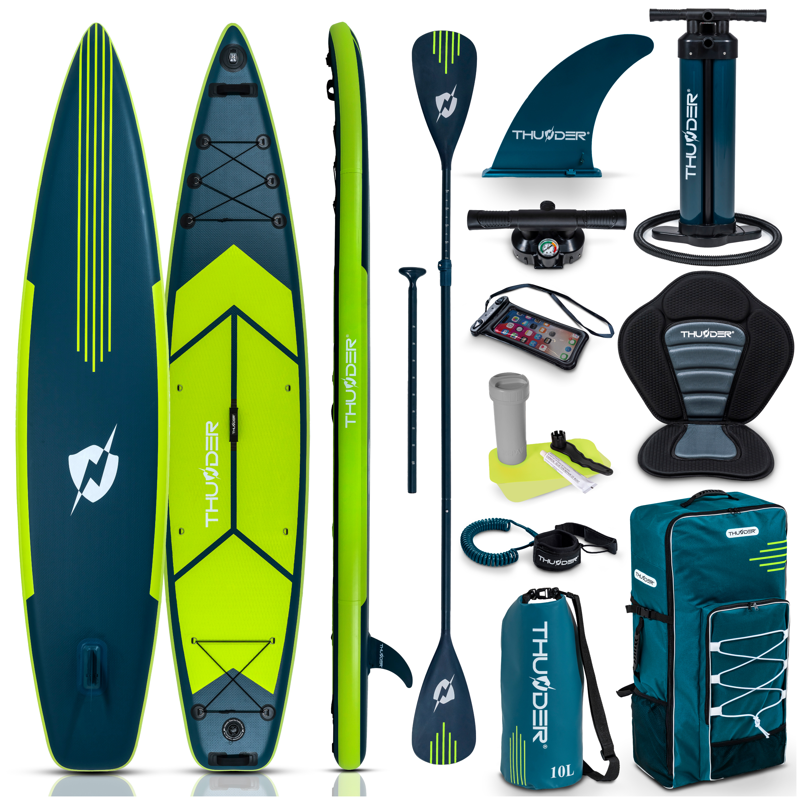 THUNDER® | VISO 365 | Aufblasbares SUP-Board | 365 cm | 2-in-1 Kajakfunktion | Komplettset mit Rucksack | 15 PSI | Max. Benutzergewicht 150 kg