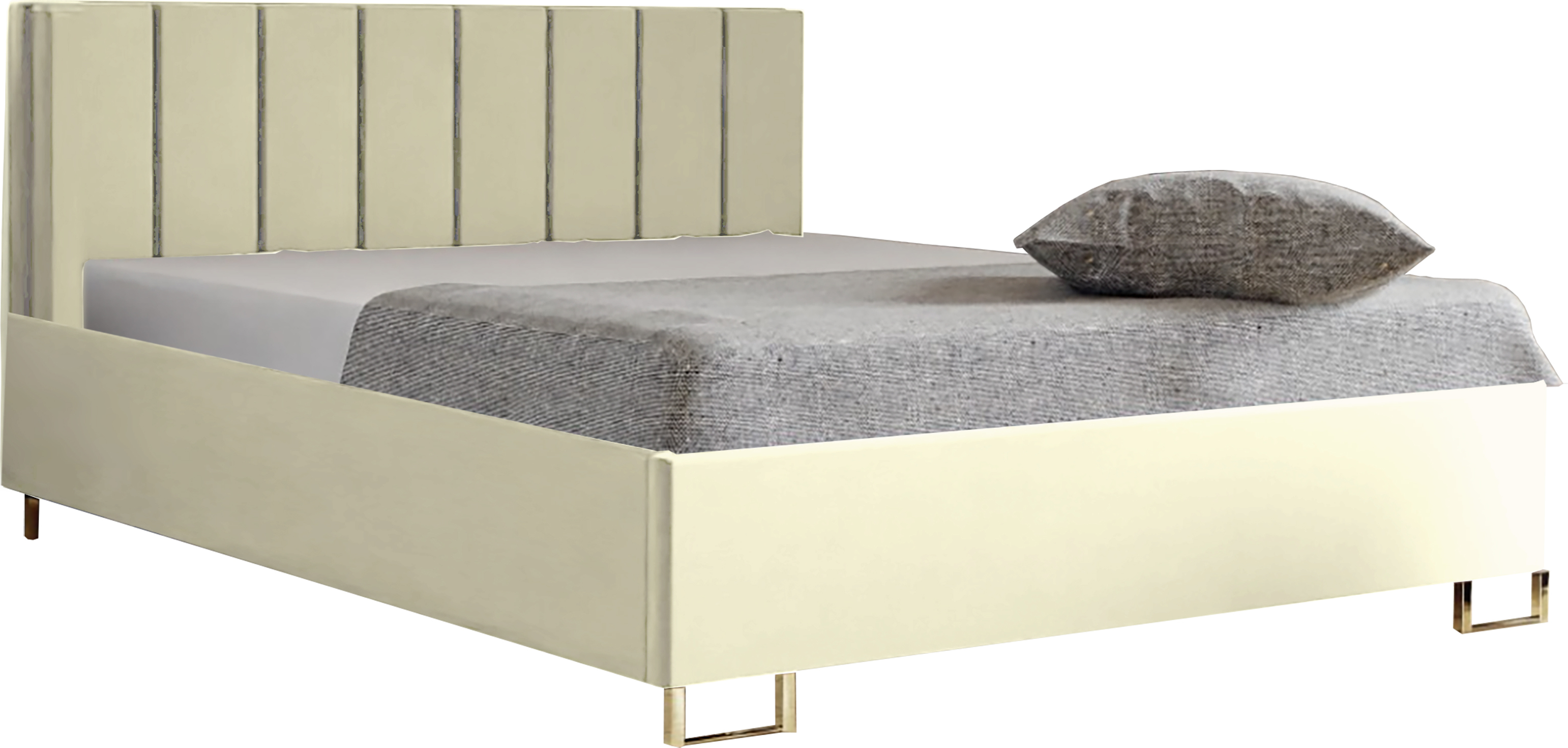 Schlafzimmer-Polsterbett MALIBU, Gepolstertem Kopfteil, Hochwertiger VELUTTO Polsterstoff, Bettkasten mit Gasdruckfeder, Komfortable Betthöhe 39 cm, 120x200 cm Beige