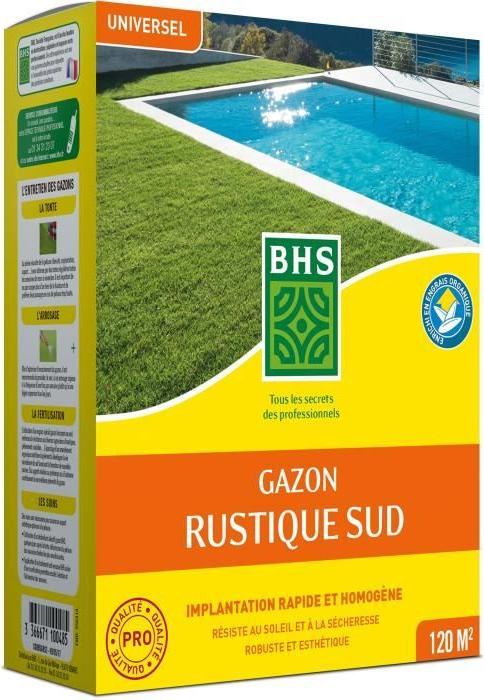 Sonstiges Rasen – BHS – Rustikaler Südstaatenrasen – 1 kg, 40 m². Trockenheitsresistent dank hochwachsendem Schwingel. Schnelles und gleichmäßiges Wachstum.