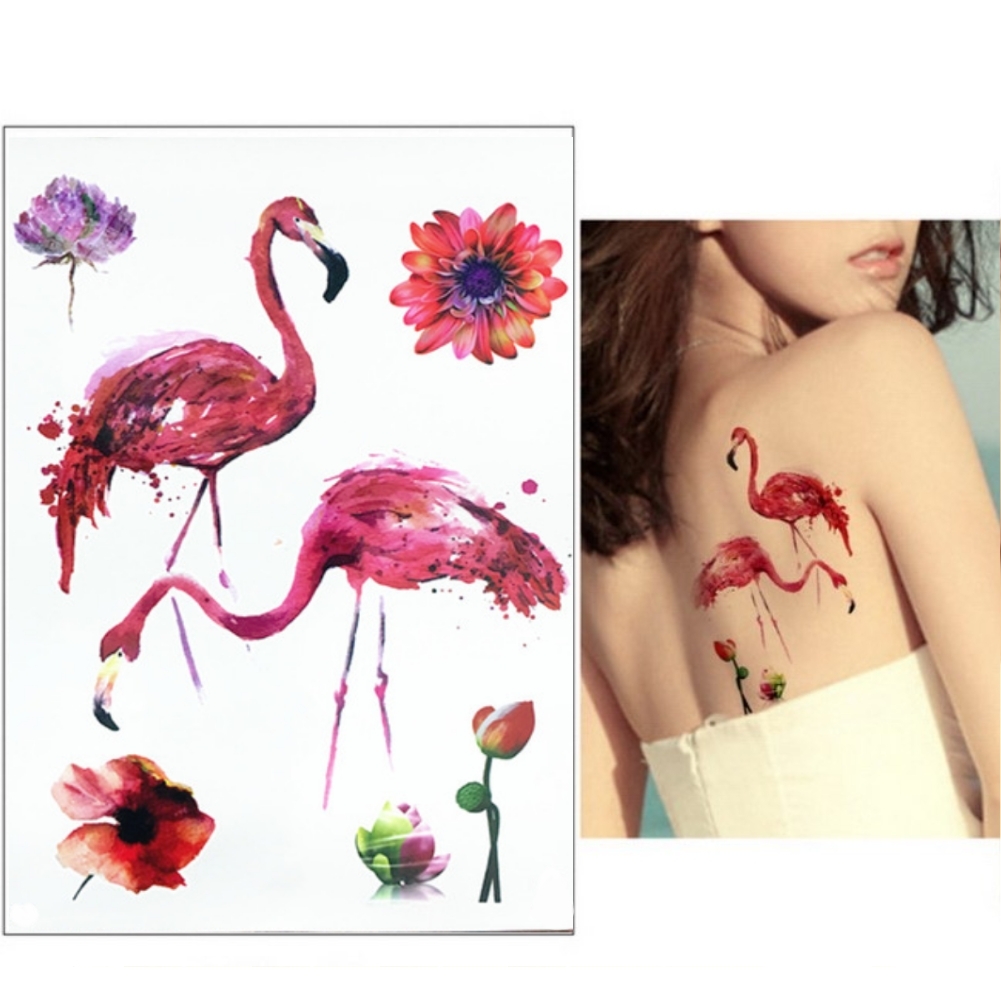 Justfox Temporäres Tattoo Flamingo Blume Design Temporary Klebetattoo Körperkunst 8318