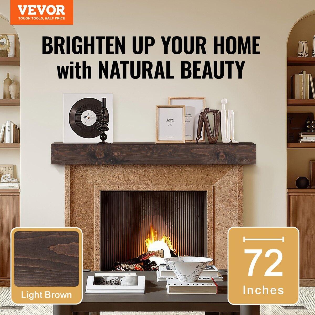 VEVOR Kaminverkleidung Holzregal Schwebendes rustikales Regal 72" Hellbraun LB72-8-5