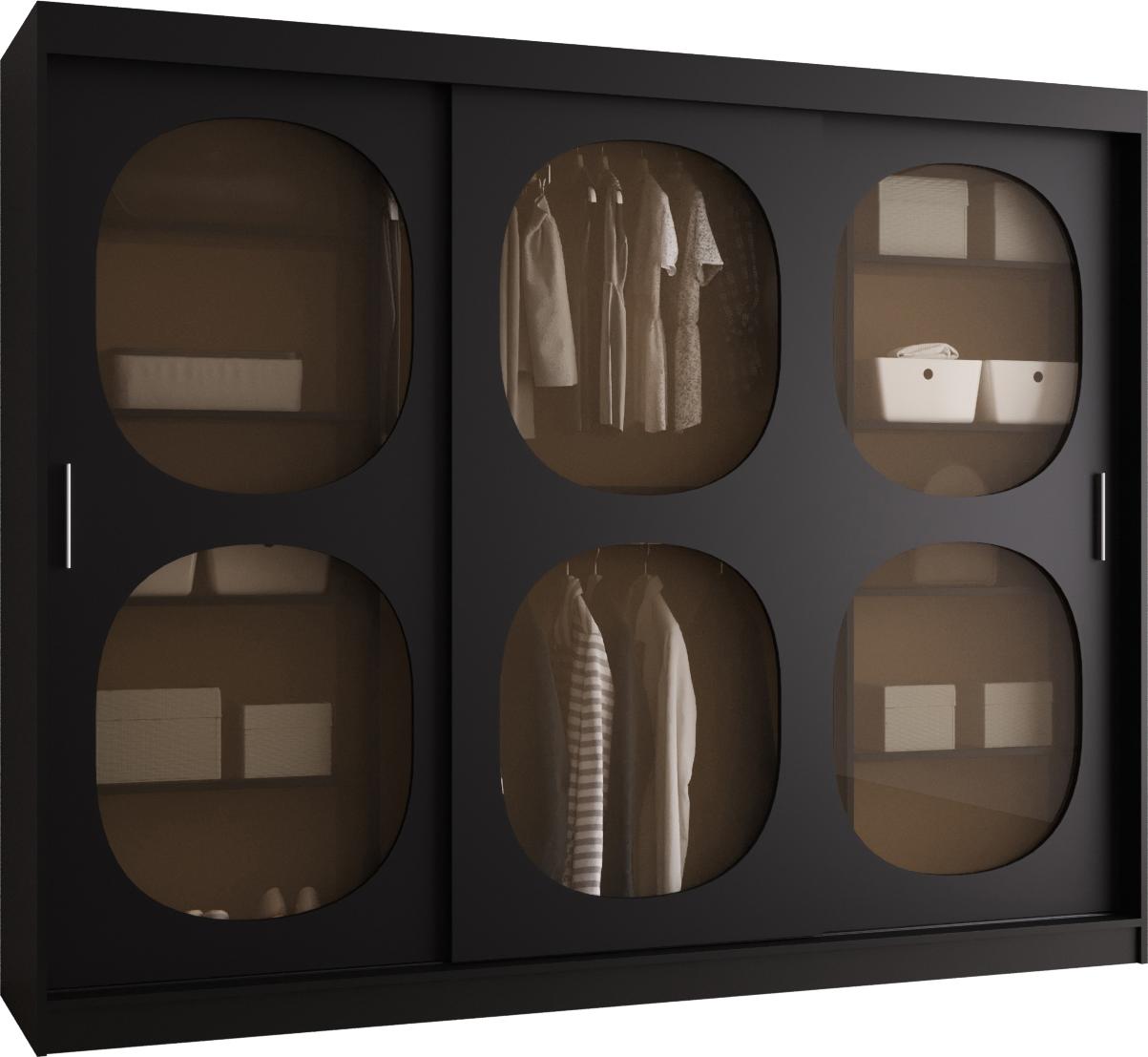 MEBLE KRYSPOL Kleiderschrank mit Glas 250 x 200 x 62 cm BAHRAJN 2, Schwarz BAHRAJN 2 250 CZ